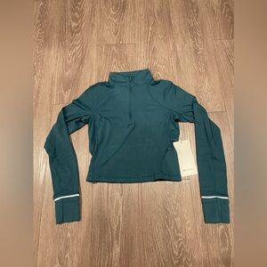 Lululemon It's Rulu Run Ribbed Cropped Half Zip Storm Teal